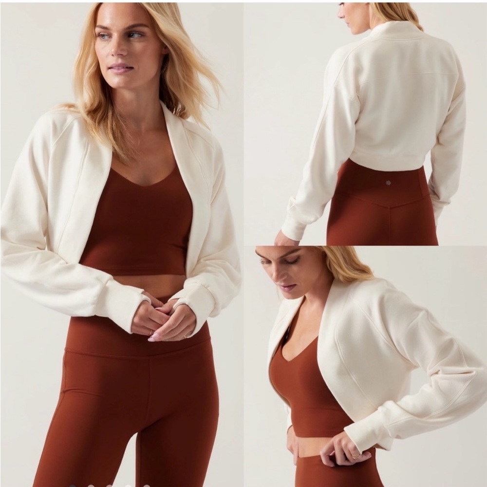 Athleta Cream Open-Front Cropped Cardigan — Size S — NWT